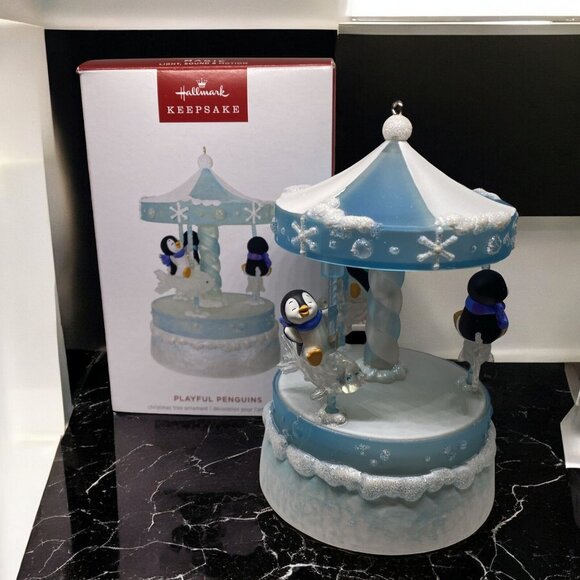 Hallmark Keepsake Christmas Ornament 2024, Playful Penguins on Carousel - Picture 1 of 11